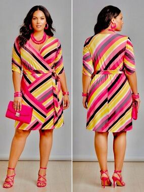 NY&C New York & Company Striped Wrap Dress – Size XXL